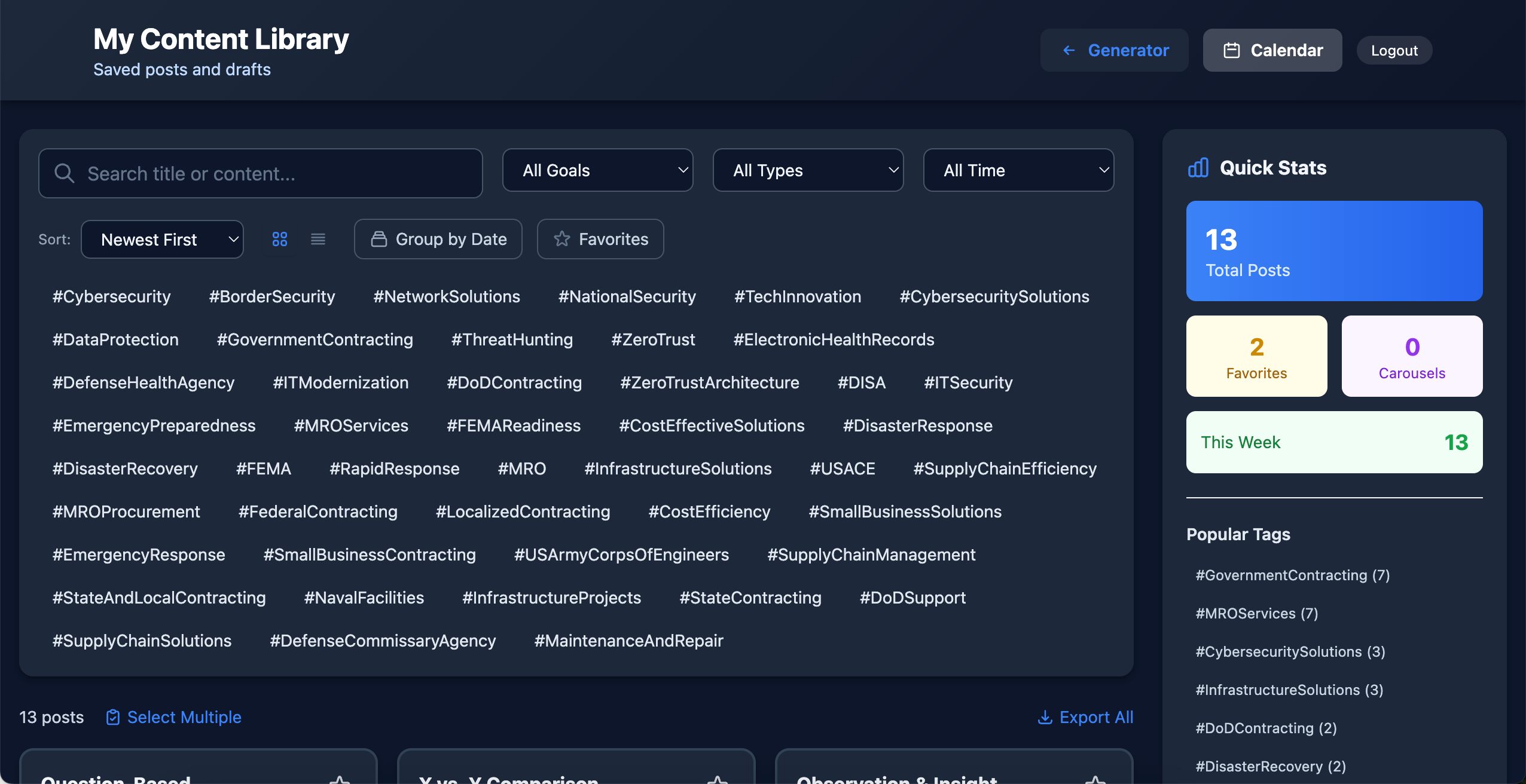 Content Library & Calendar